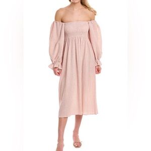 O.P.T. Athena Midi Dress Gingham Cream Mauve Size Small